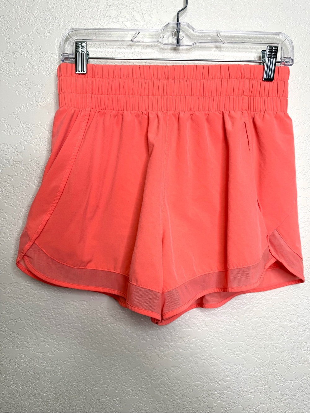 Athleta High Rise Mesh Racer Run 3" Shorts Womens Sz S Orange Athleisure Gym